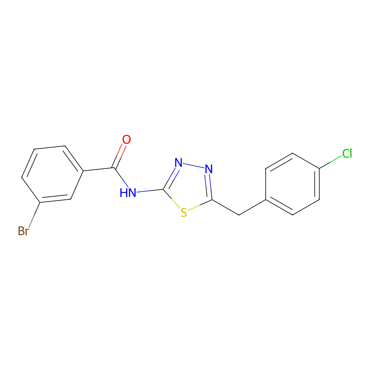 3-bromo-N-[5-(4-chlorobenzyl)-1,3,4-thiadiazol-2-yl]benzamide molecular structure, CAS 431067-16-2