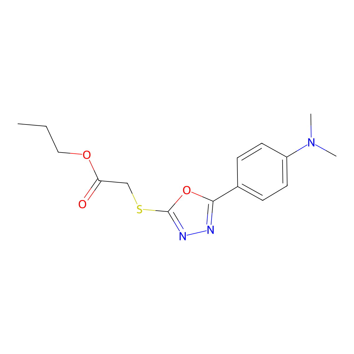 Propyl ({5-[4-(dimethylamino)phenyl]-1,3,4-oxadiazol-2-yl}sulfanyl)acetate molecular structure, CAS 431067-32-2