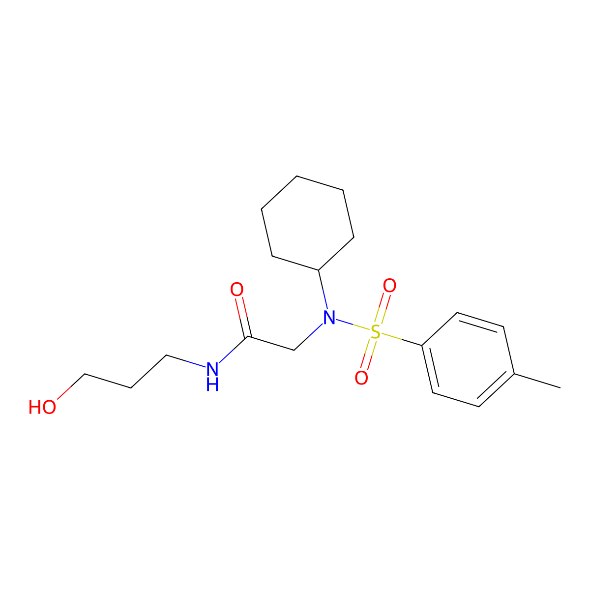 2-[cyclohexyl-(4-methylphenyl)sulfonylamino]-N-(3-hydroxypropyl)acetamide molecular structure, CAS 431067-42-4