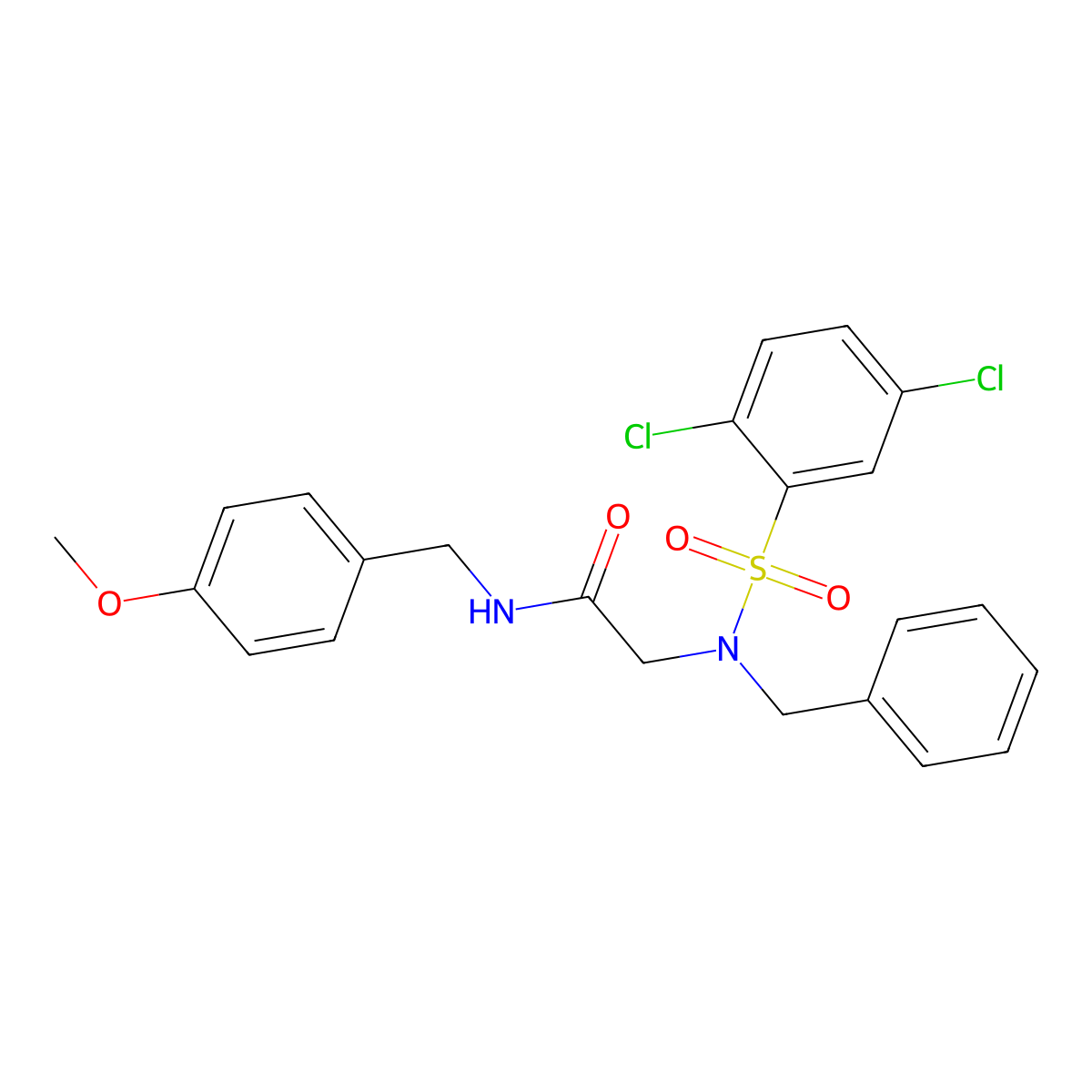 2-[benzyl-(2,5-dichlorophenyl)sulfonylamino]-N-[(4-methoxyphenyl)methyl]acetamide molecular structure, CAS 431067-54-8