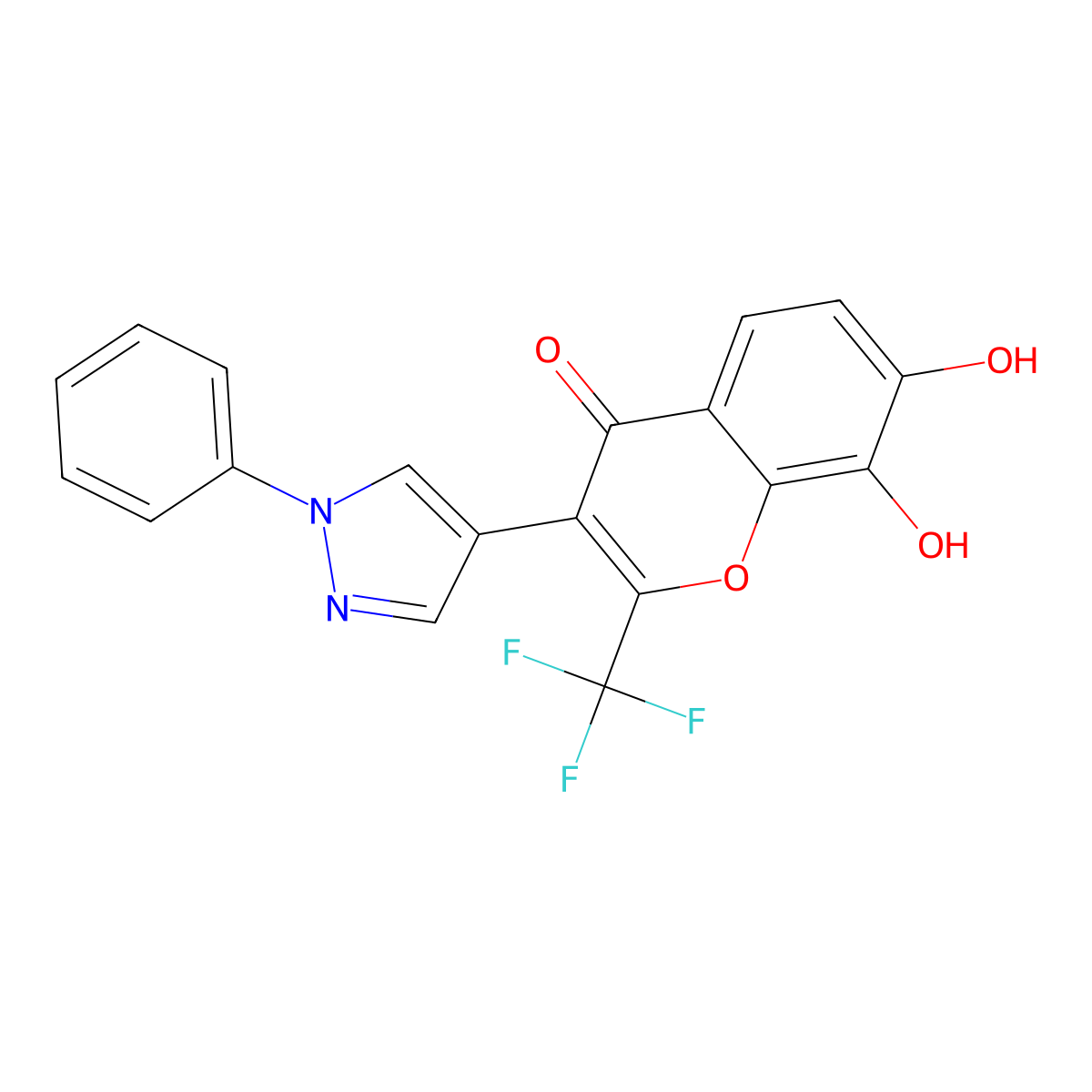 7,8-dihydroxy-3-(1-phenyl-1H-pyrazol-4-yl)-2-(trifluoromethyl)-4H-chromen-4-one molecular structure, CAS 431068-08-5