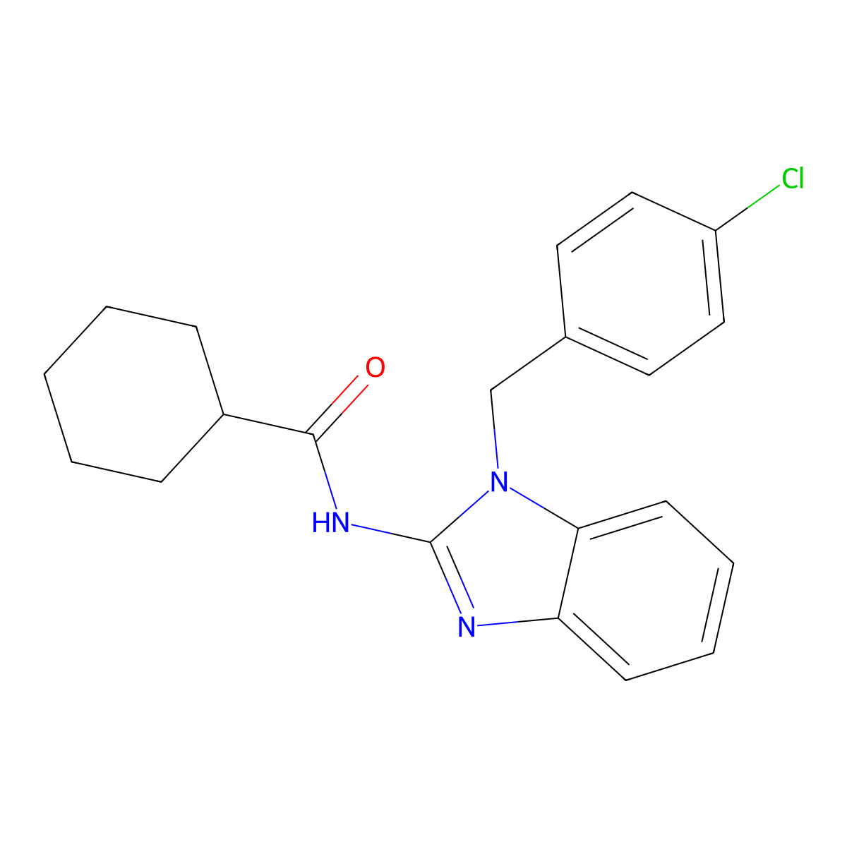 N-[1-[(4-chlorophenyl)methyl]benzimidazol-2-yl]cyclohexanecarboxamide molecular structure, CAS 431068-20-1