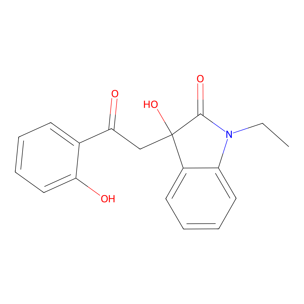 1-ethyl-3-hydroxy-3-[2-(2-hydroxyphenyl)-2-oxoethyl]-1,3-dihydro-2H-indol-2-one molecular structure, CAS 431068-28-9
