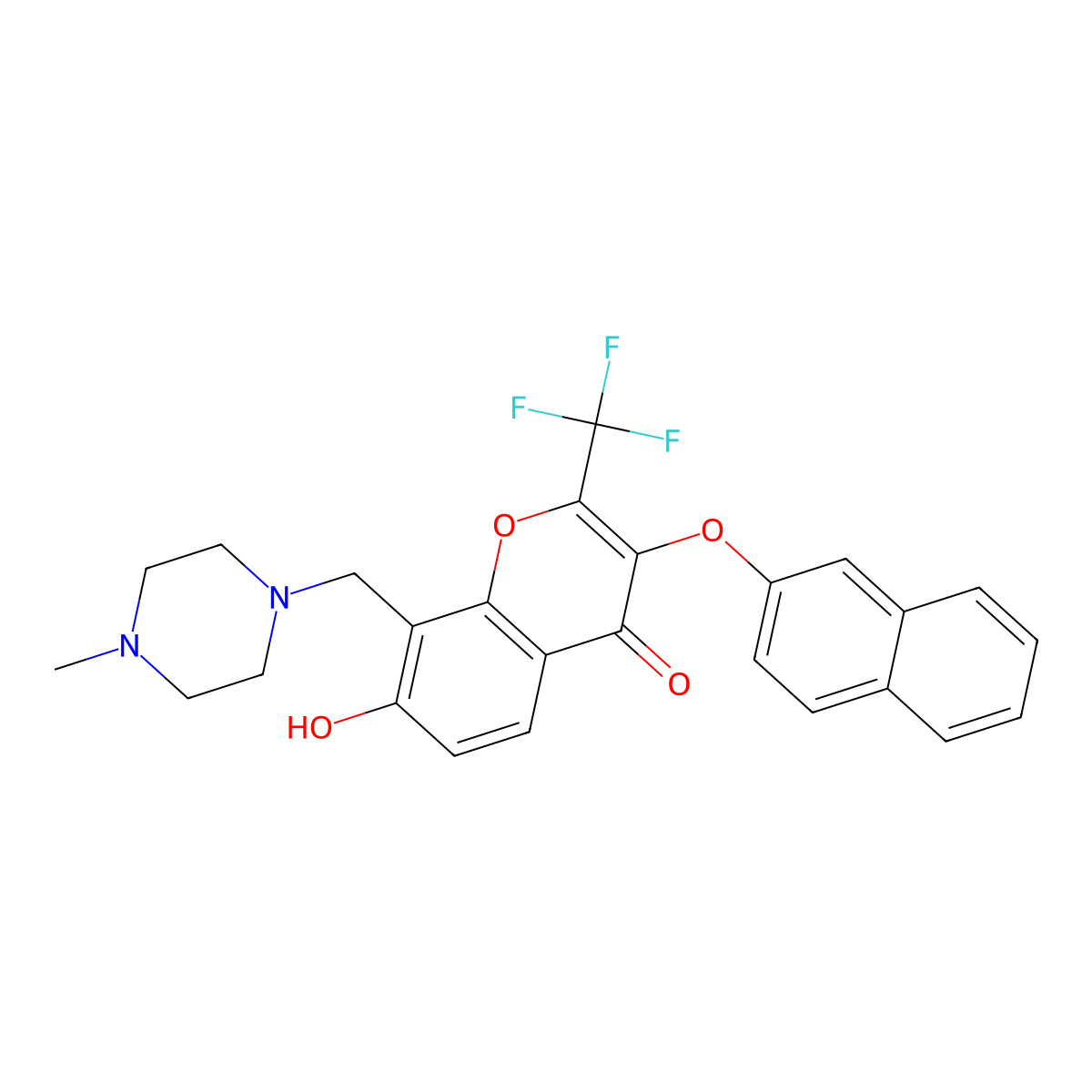7-Hydroxy-8-[(4-methylpiperazinyl)methyl]-3-(2-naphthyloxy)-2-(trifluoromethyl)chromen-4-one molecular structure, CAS 431068-31-4