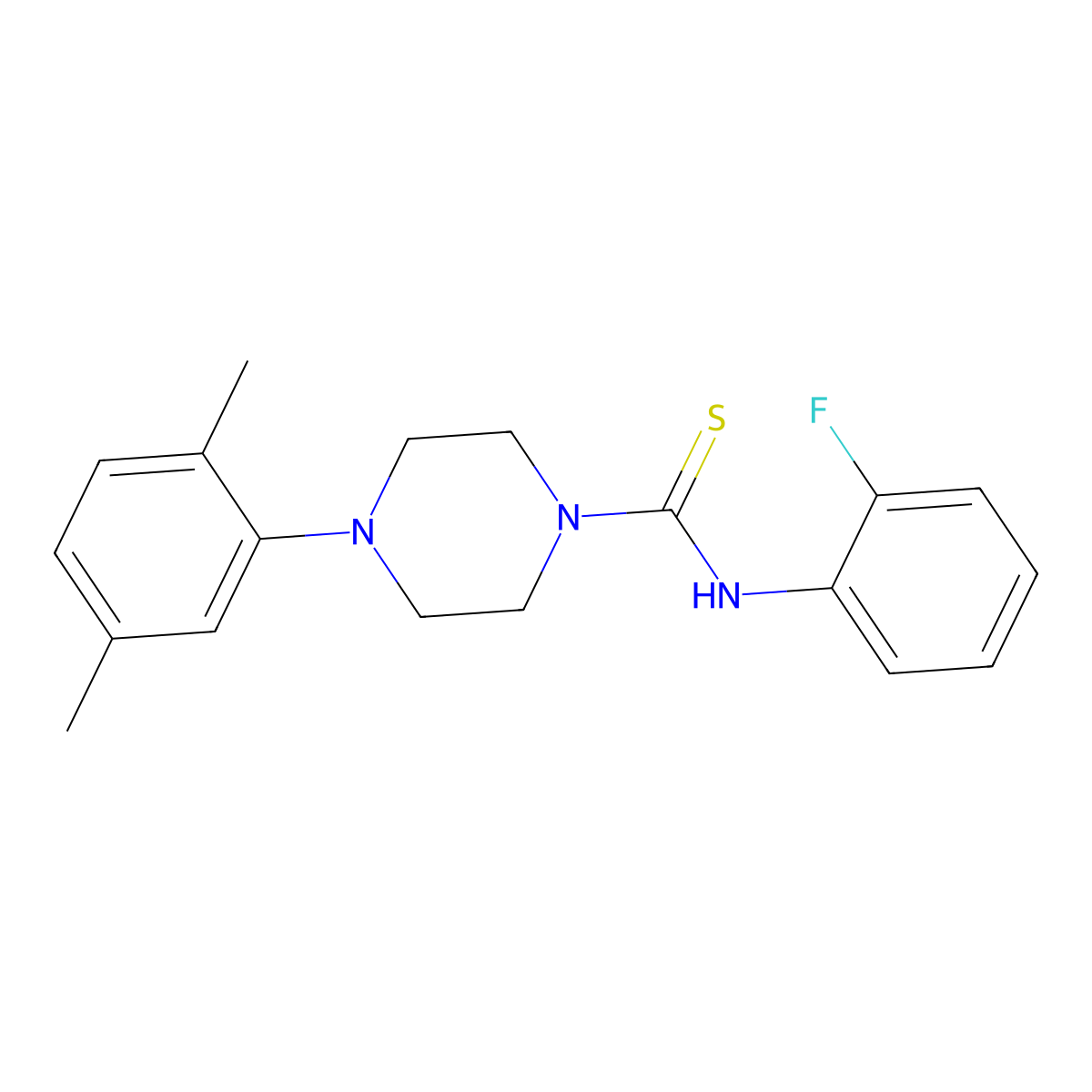4-(2,5-dimethylphenyl)-N-(2-fluorophenyl)piperazine-1-carbothioamide molecular structure, CAS 431068-34-7