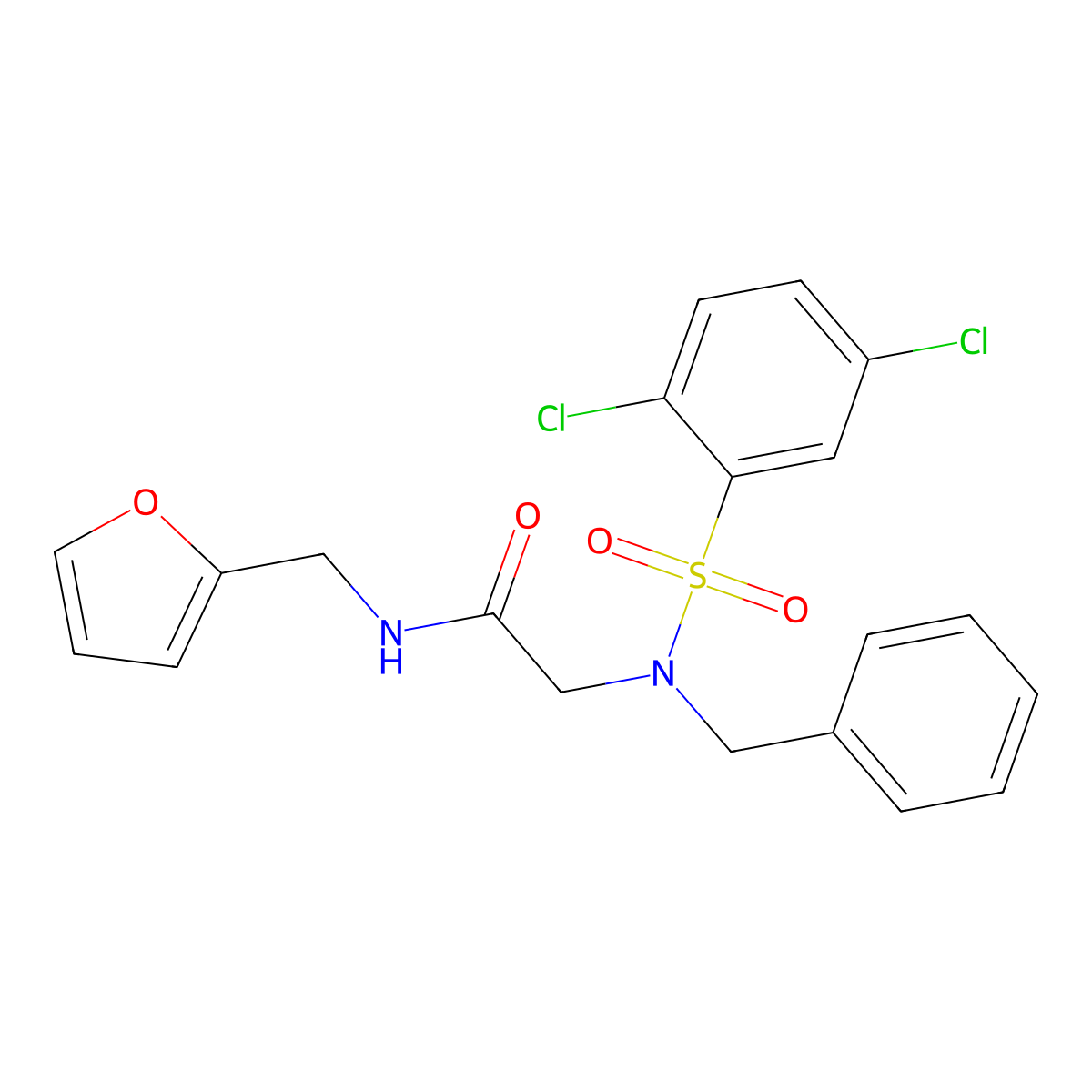 2-[benzyl-(2,5-dichlorophenyl)sulfonylamino]-N-(furan-2-ylmethyl)acetamide molecular structure, CAS 431068-60-9