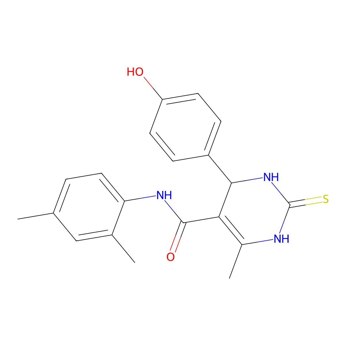 N-(2,4-dimethylphenyl)-4-(4-hydroxyphenyl)-6-methyl-2-thioxo-1,2,3,4-tetrahydropyrimidine-5-carboxamide molecular structure, CAS 431069-03-3