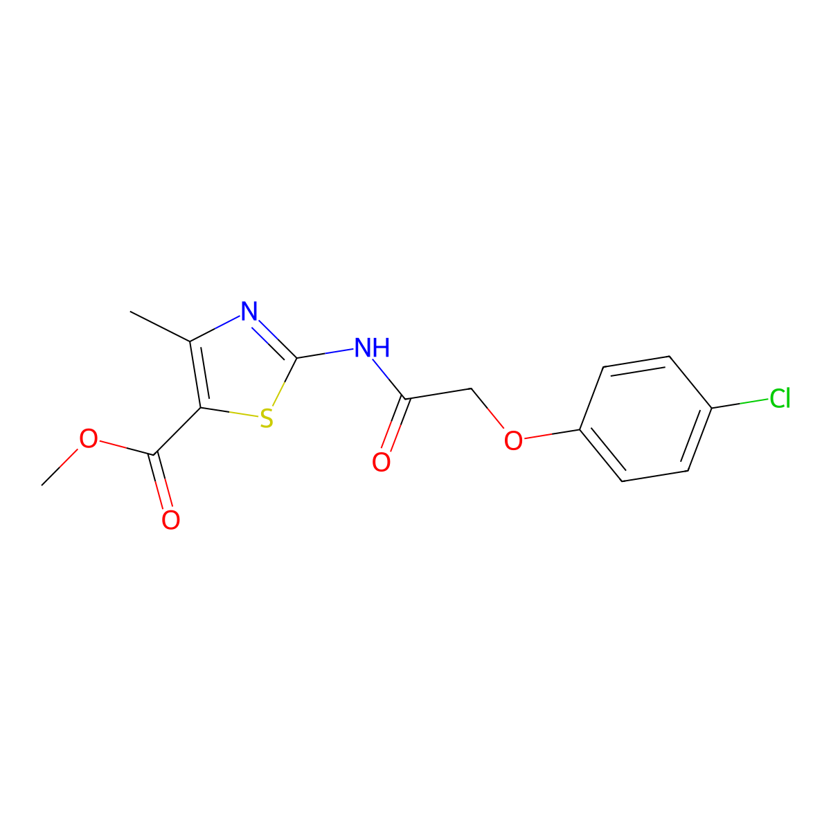 Methyl 2-[2-(4-chlorophenoxy)acetamido]-4-methyl-1,3-thiazole-5-carboxylate molecular structure, CAS 431069-24-8