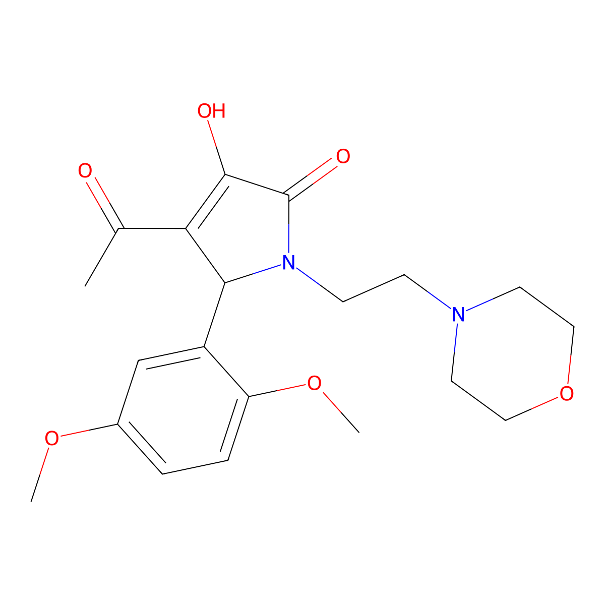 3-acetyl-2-(2,5-dimethoxyphenyl)-4-hydroxy-1-(2-morpholin-4-ylethyl)-2H-pyrrol-5-one molecular structure, CAS 431069-46-4