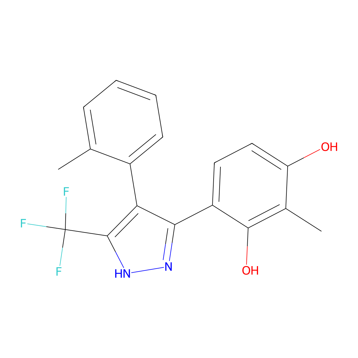 2-Methyl-4-(4-(2-methylphenyl)-5-(trifluoromethyl)1H-pyrazol-3-yl)-1, 3-benzenediol molecular structure, CAS 431069-50-0