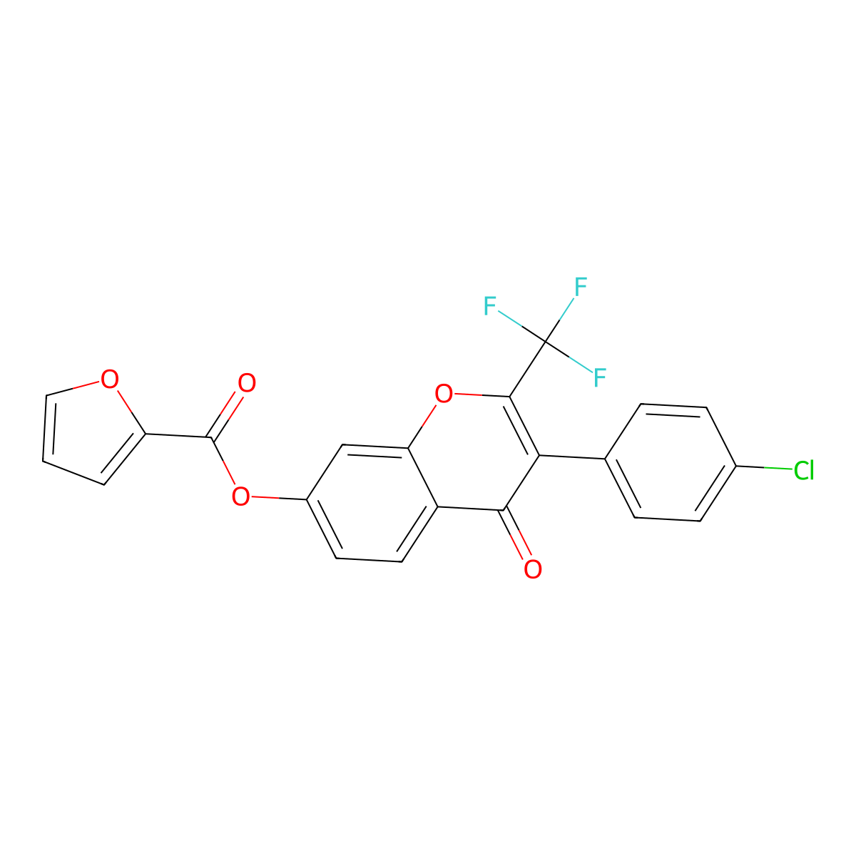 3-(4-chlorophenyl)-4-oxo-2-(trifluoromethyl)-4H-chromen-7-yl furan-2-carboxylate molecular structure, CAS 431069-90-8
