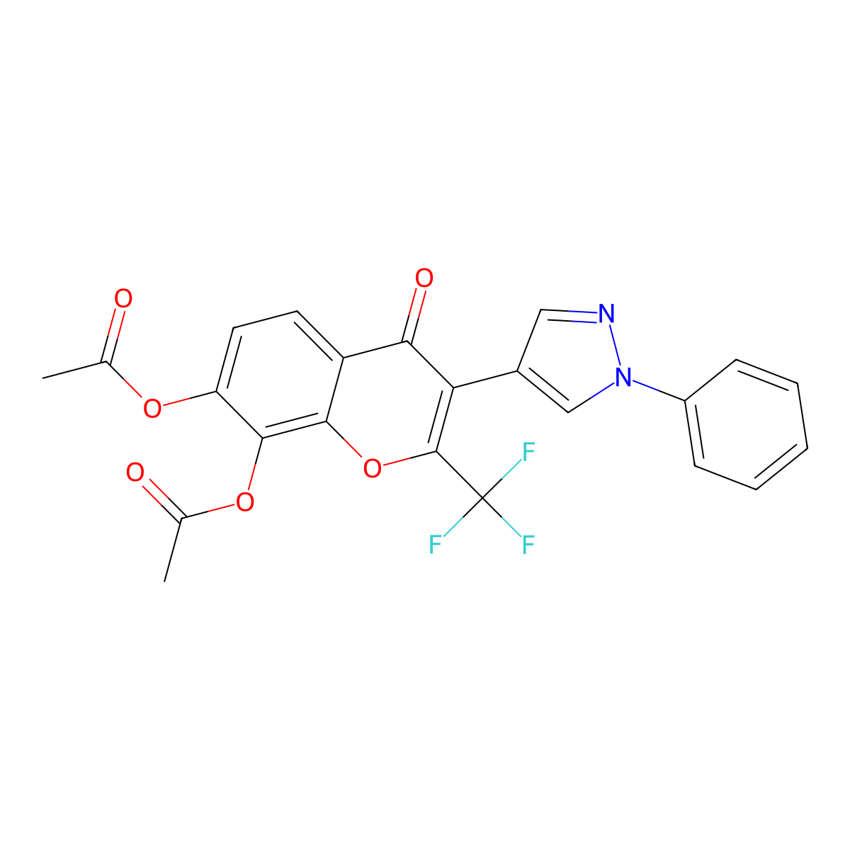 [8-acetyloxy-4-oxo-3-(1-phenylpyrazol-4-yl)-2-(trifluoromethyl)chromen-7-yl] Acetate molecular structure, CAS 431070-21-2