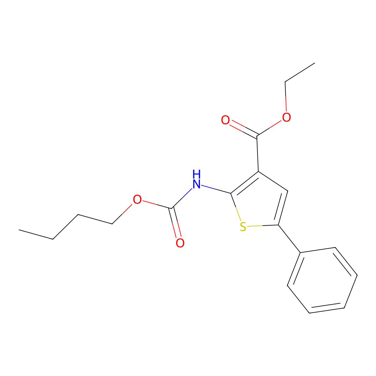 Ethyl 2-(butoxycarbonylamino)-5-phenylthiophene-3-carboxylate molecular structure, CAS 431072-01-4