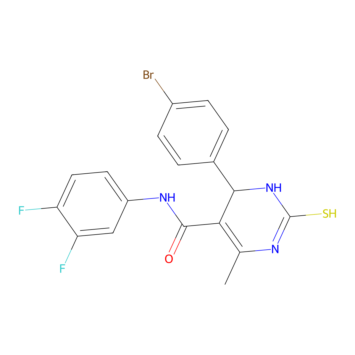 4-(4-bromophenyl)-N-(3,4-difluorophenyl)-6-methyl-2-sulfanylidene-3,4-dihydro-1H-pyrimidine-5-carboxamide molecular structure, CAS 431072-11-6