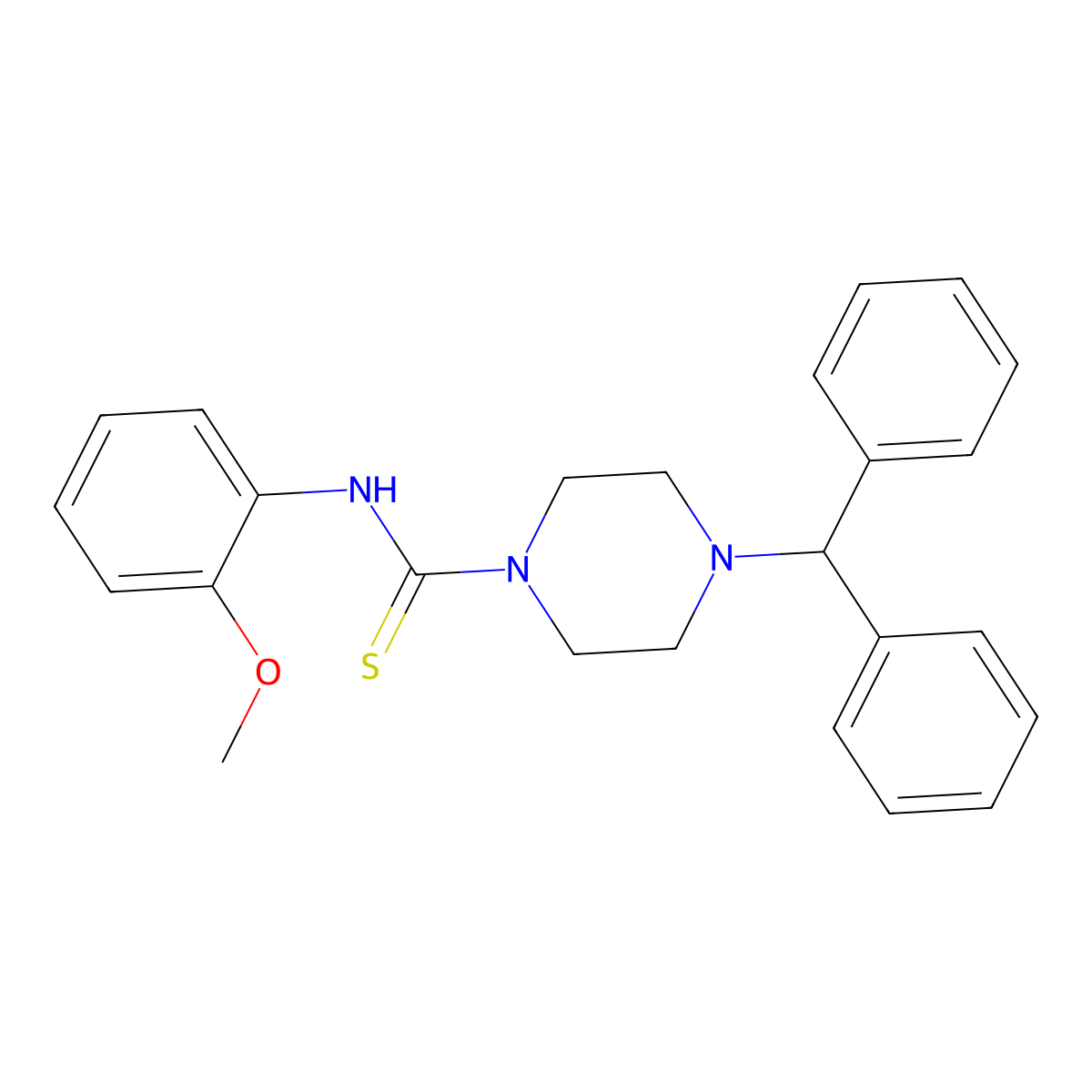 4-benzhydryl-N-(2-methoxyphenyl)piperazine-1-carbothioamide molecular structure, CAS 431072-28-5