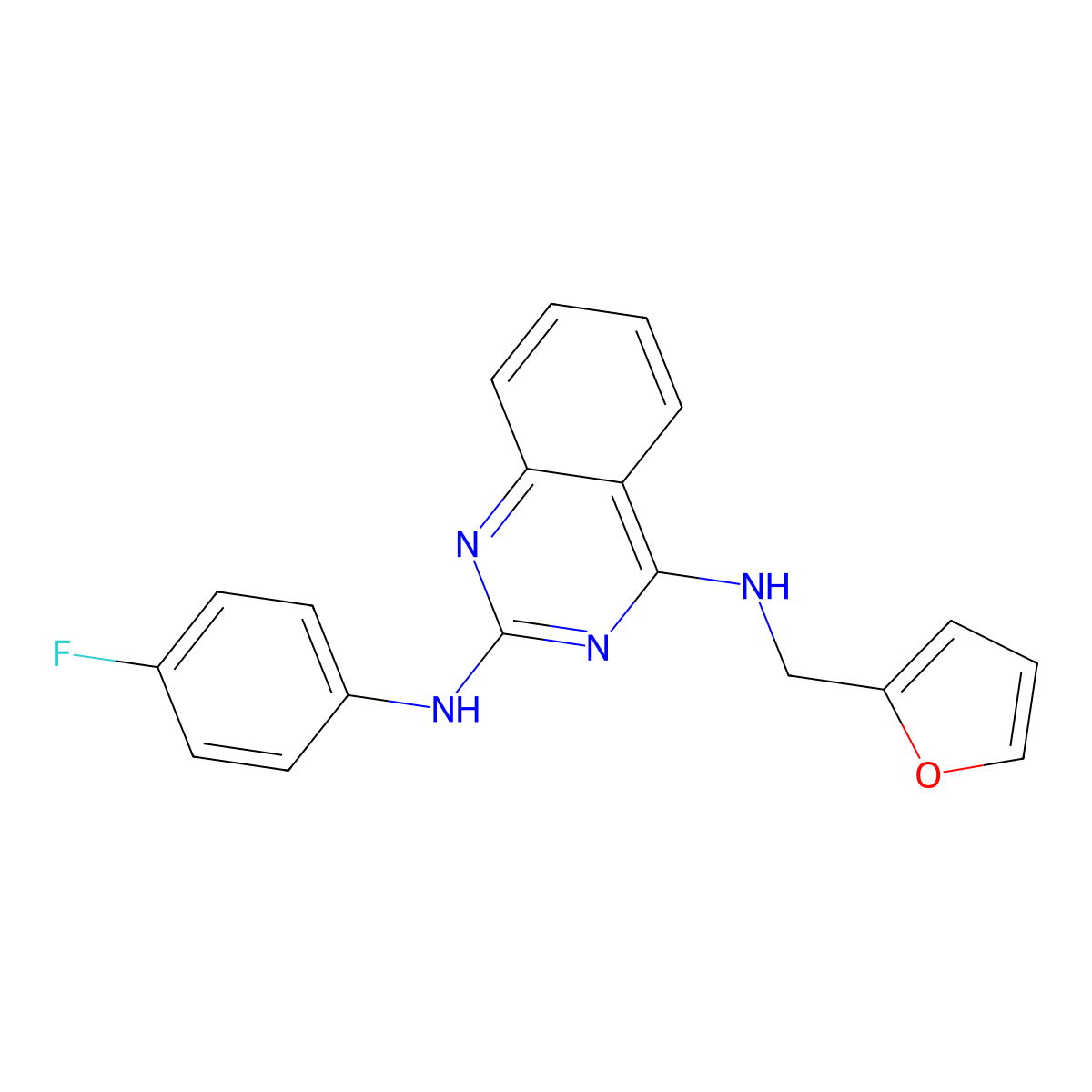 N2-(4-fluorophenyl)-N4-(furan-2-ylmethyl)quinazoline-2,4-diamine molecular structure, CAS 431072-56-9