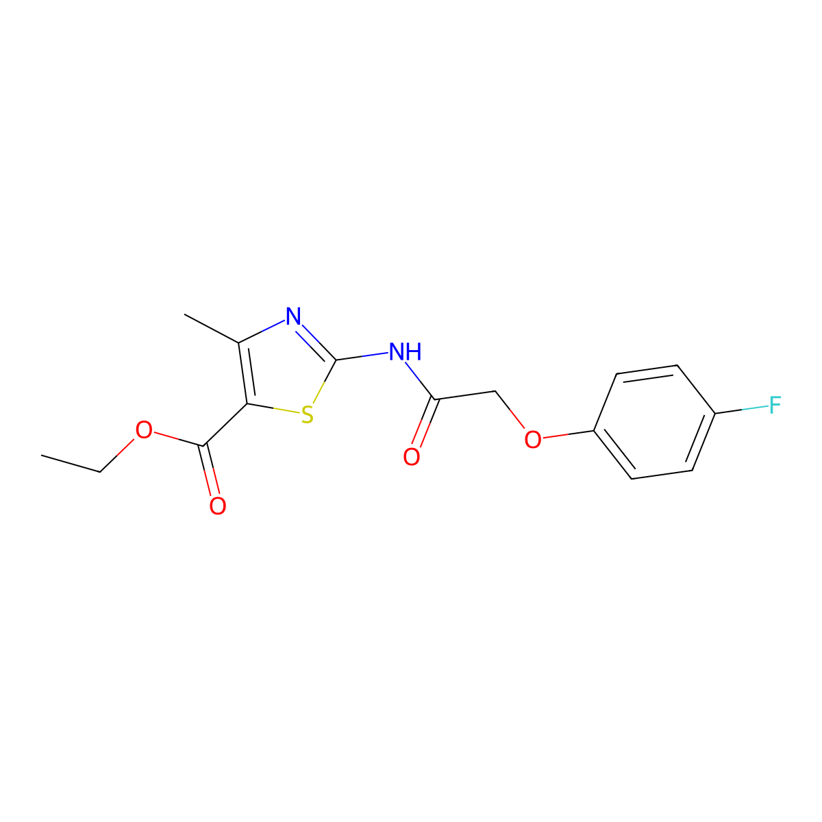 Ethyl 2-{[(4-fluorophenoxy)acetyl]amino}-4-methyl-1,3-thiazole-5-carboxylate molecular structure, CAS 431072-87-6
