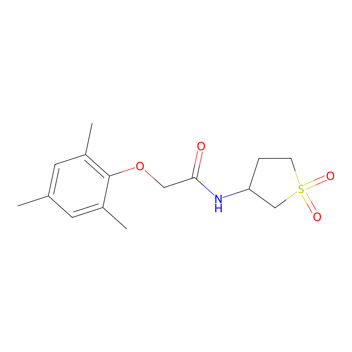 N-(1,1-dioxothiolan-3-yl)-2-(2,4,6-trimethylphenoxy)acetamide molecular structure, CAS 431073-17-5
