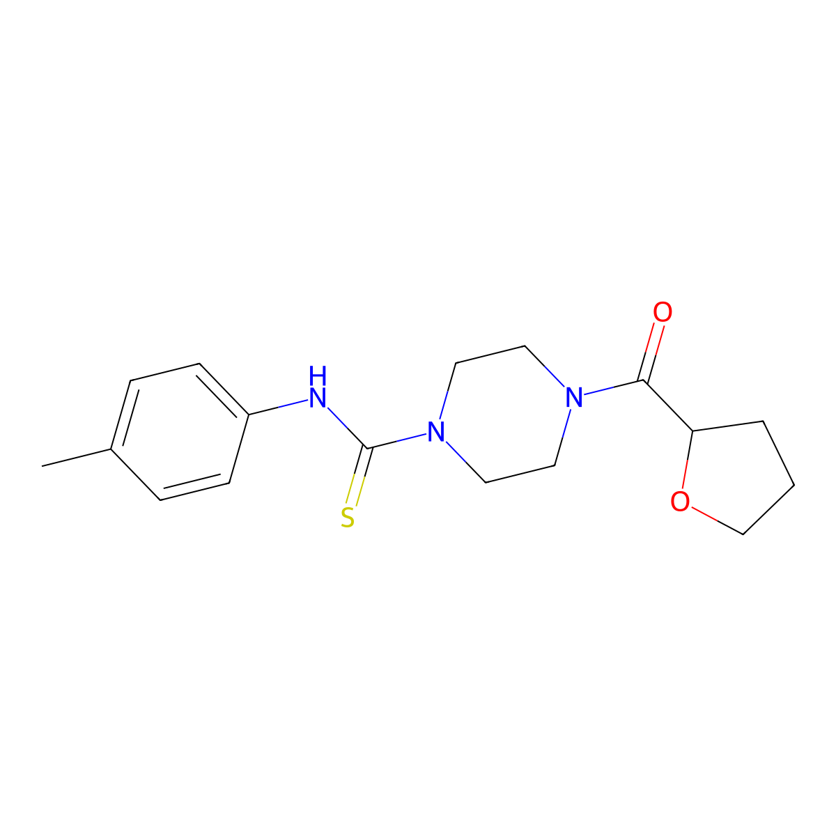 N-(4-methylphenyl)-4-(oxolane-2-carbonyl)piperazine-1-carbothioamide molecular structure, CAS 431073-52-8