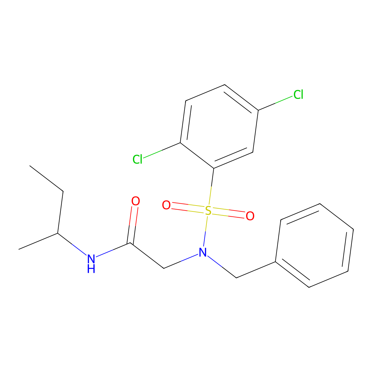2-[benzyl-(2,5-dichlorophenyl)sulfonylamino]-N-butan-2-ylacetamide molecular structure, CAS 431074-03-2