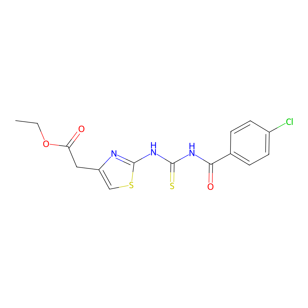 Ethyl [2-({[(4-chlorobenzoyl)amino]carbonothioyl}amino)-1,3-thiazol-4-yl]acetate molecular structure, CAS 431074-65-6