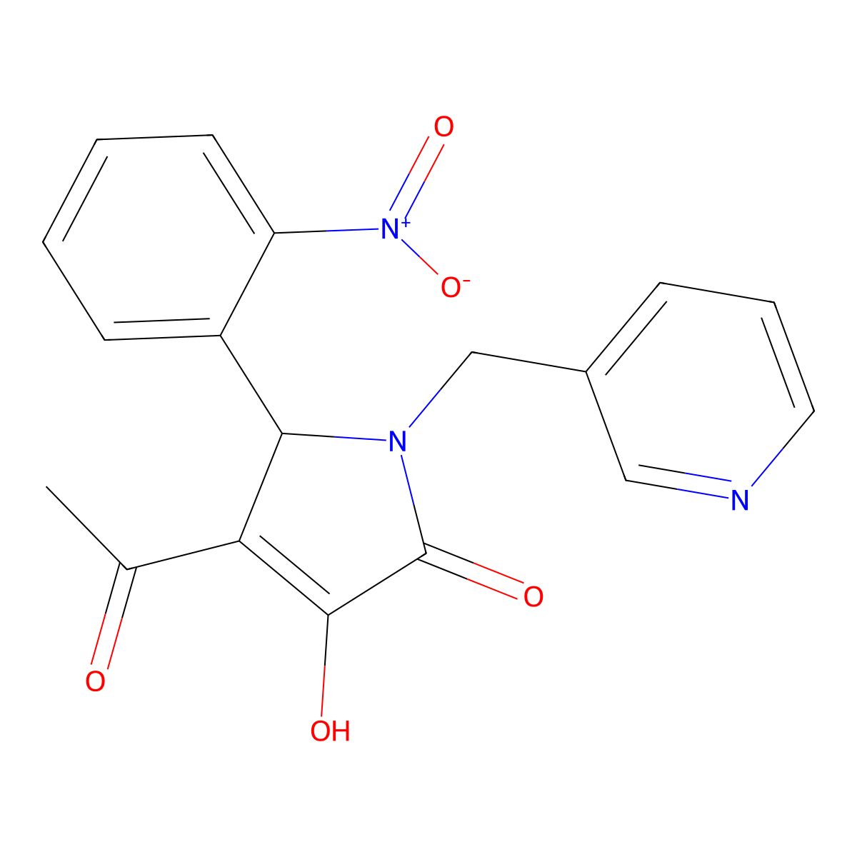 3-acetyl-4-hydroxy-2-(2-nitrophenyl)-1-(pyridin-3-ylmethyl)-2H-pyrrol-5-one molecular structure, CAS 431074-69-0