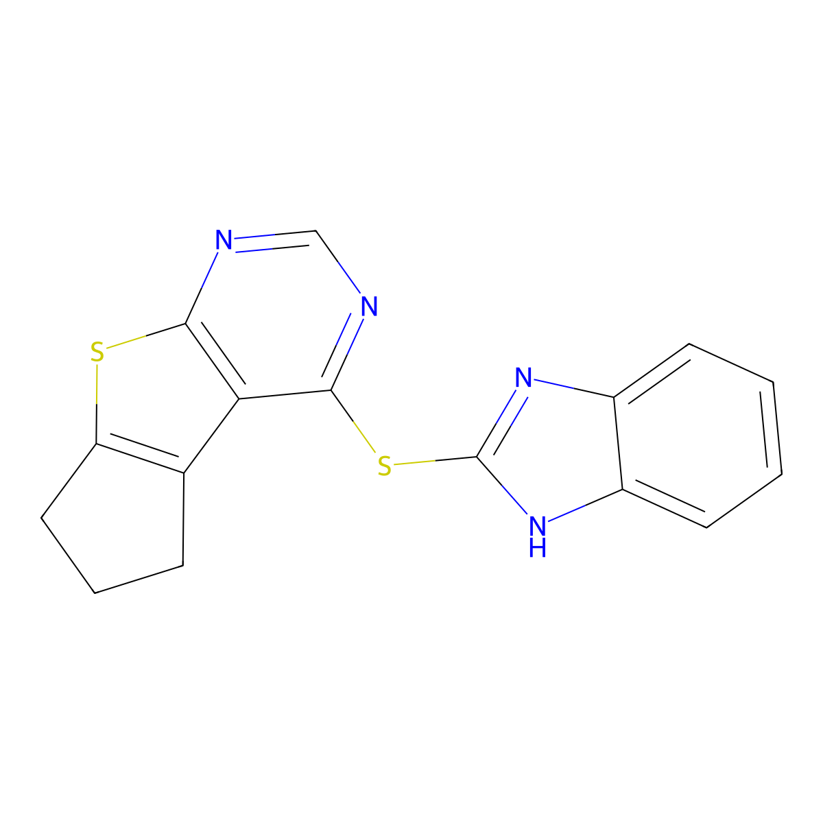 4-(1H-benzimidazol-2-ylsulfanyl)-6,7-dihydro-5H-cyclopenta[4,5]thieno[2,3-d]pyrimidine molecular structure, CAS 431074-78-1