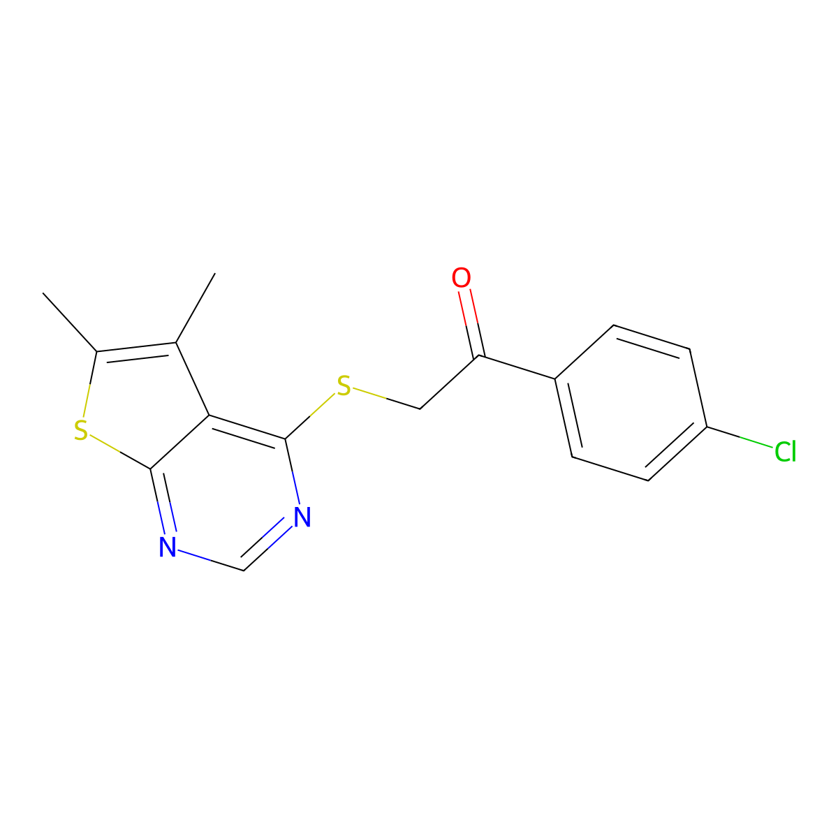 1-(4-Chlorophenyl)-2-[(5,6-dimethylthieno[2,3-d]pyrimidin-4-yl)sulfanyl]ethanone molecular structure, CAS 431075-12-6