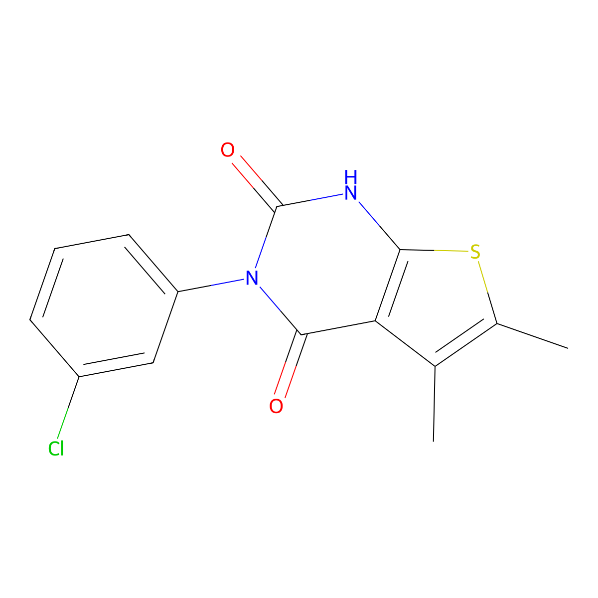 3-(3-chlorophenyl)-5,6-dimethylthieno[2,3-d]pyrimidine-2,4(1H,3H)-dione molecular structure, CAS 431075-31-9