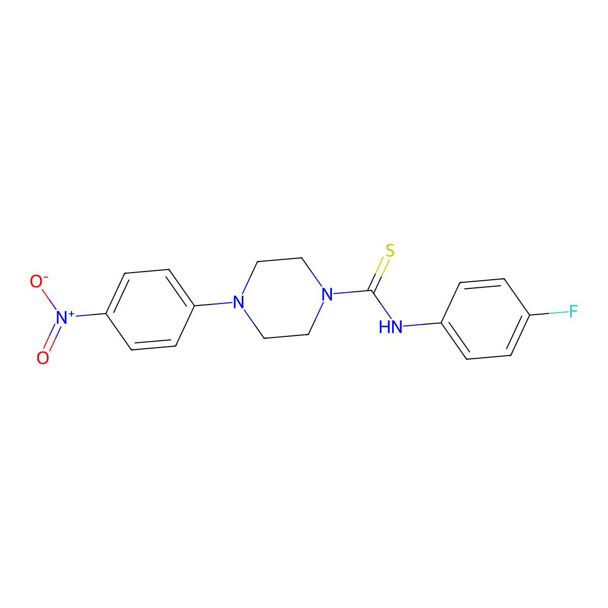 N-(4-fluorophenyl)-4-(4-nitrophenyl)-1-piperazinecarbothioamide molecular structure, CAS 431075-36-4