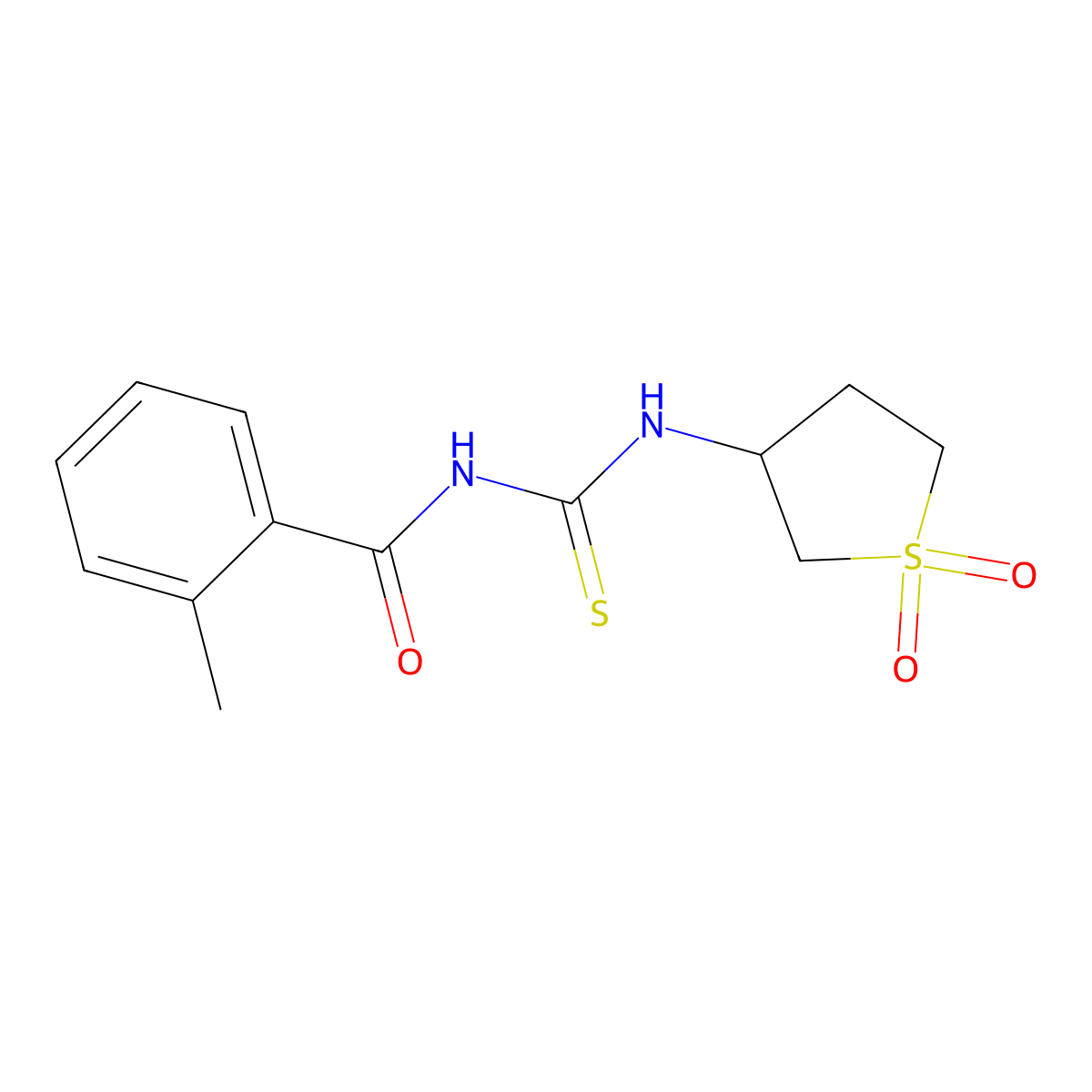 N-((1,1-dioxidotetrahydrothiophen-3-yl)carbamothioyl)-2-methylbenzamide molecular structure, CAS 431075-48-8