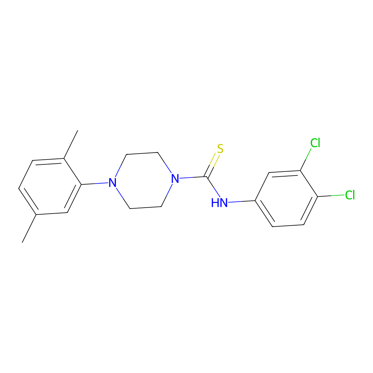 N-(3,4-dichlorophenyl)-4-(2,5-dimethylphenyl)piperazine-1-carbothioamide molecular structure, CAS 431075-56-8