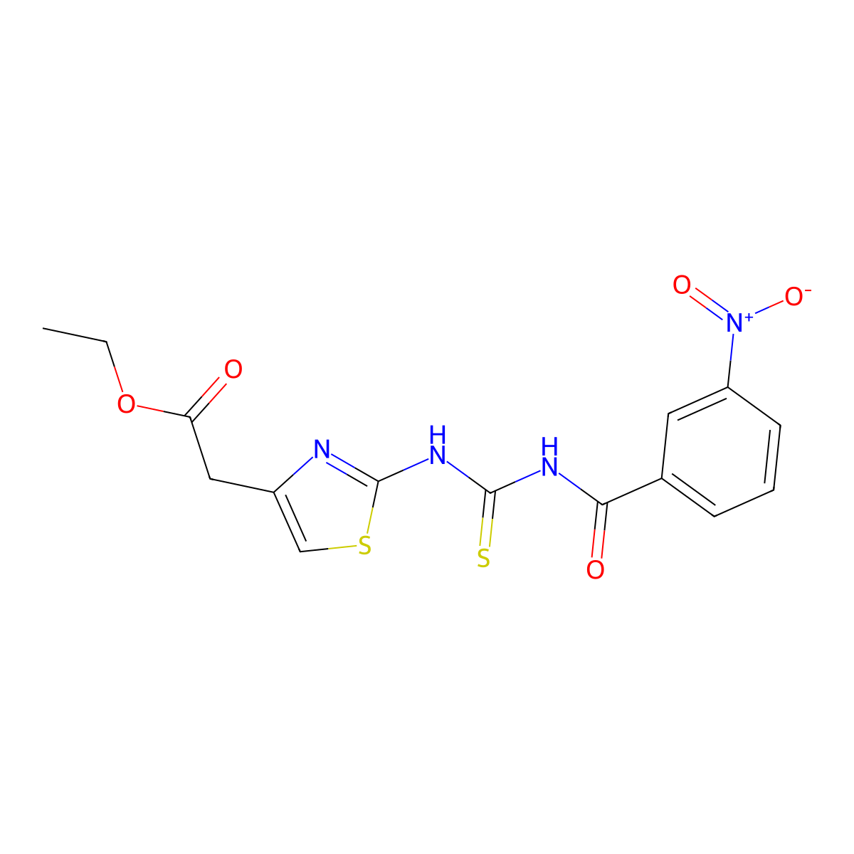 Ethyl 2-(2-(3-(3-nitrobenzoyl)thioureido)thiazol-4-yl)acetate molecular structure, CAS 431075-68-2