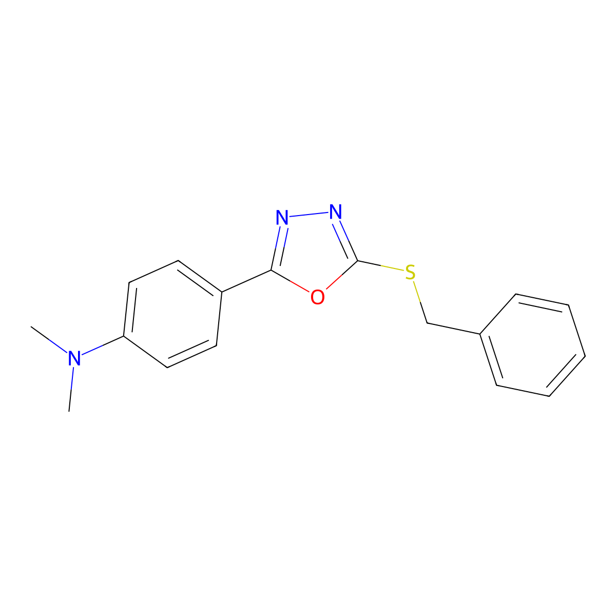 4-[5-(benzylsulfanyl)-1,3,4-oxadiazol-2-yl]-N,N-dimethylaniline molecular structure, CAS 431076-00-5