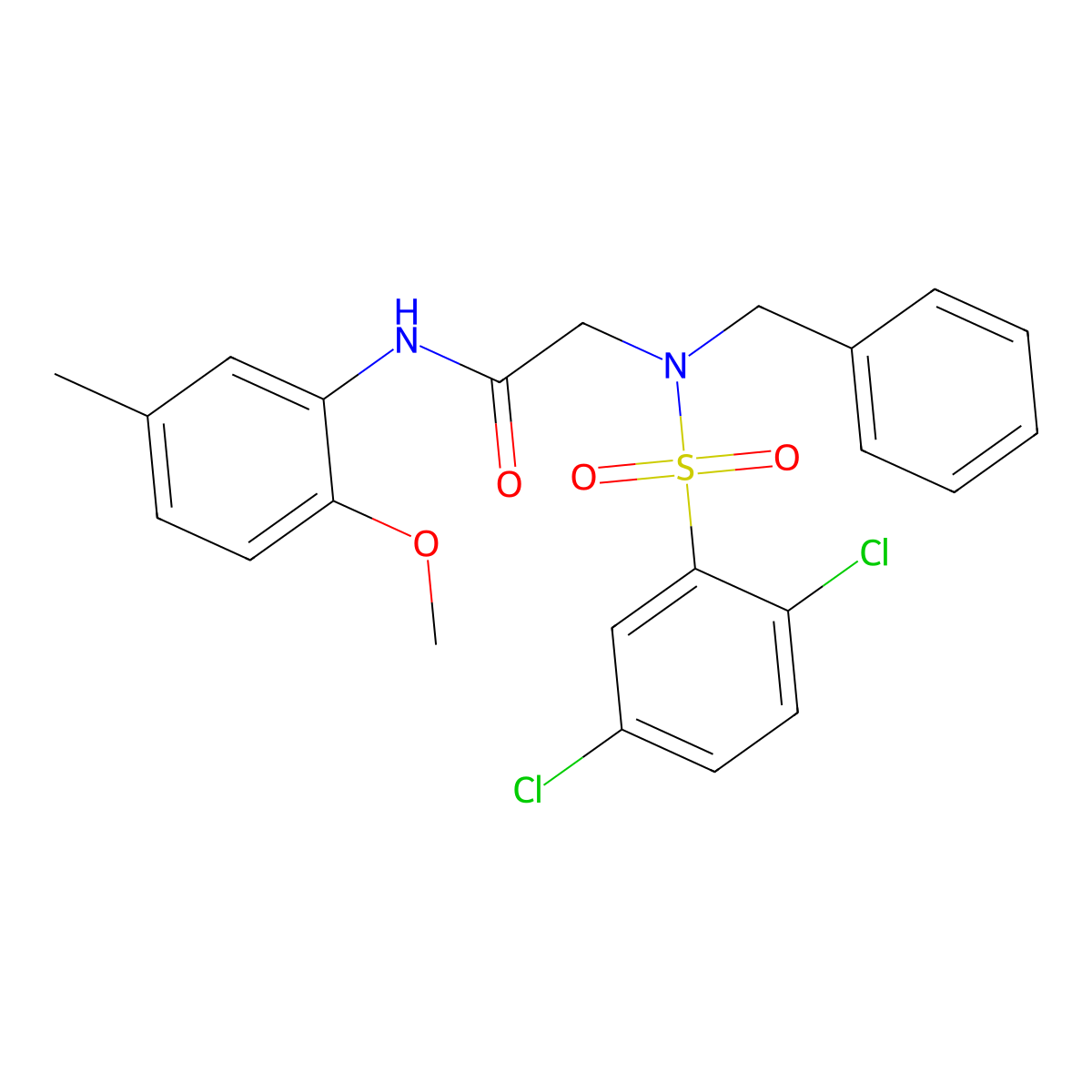 2-[benzyl-(2,5-dichlorophenyl)sulfonylamino]-N-(2-methoxy-5-methylphenyl)acetamide molecular structure, CAS 431076-39-0