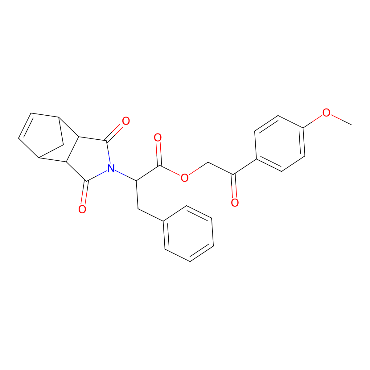 2-(4-methoxyphenyl)-2-oxoethyl 2-(1,3-dioxo-1,3,3a,4,7,7a-hexahydro-2H-4,7-methanoisoindol-2-yl)-3-phenylpropanoate molecular structure, CAS 431076-99-2