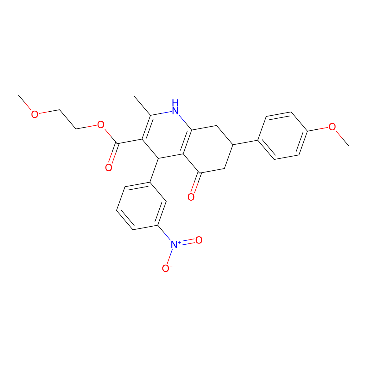 2-Methoxyethyl 7-(4-methoxyphenyl)-2-methyl-4-(3-nitrophenyl)-5-oxo-1,4,5,6,7,8-hexahydroquinoline-3-carboxylate molecular structure, CAS 4311-63-1
