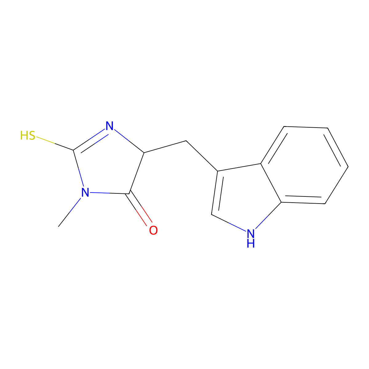 4-(1H-indol-3-ylmethyl)-1-methyl-2-sulfanyl-4H-imidazol-5-one molecular structure, CAS 4311-88-0