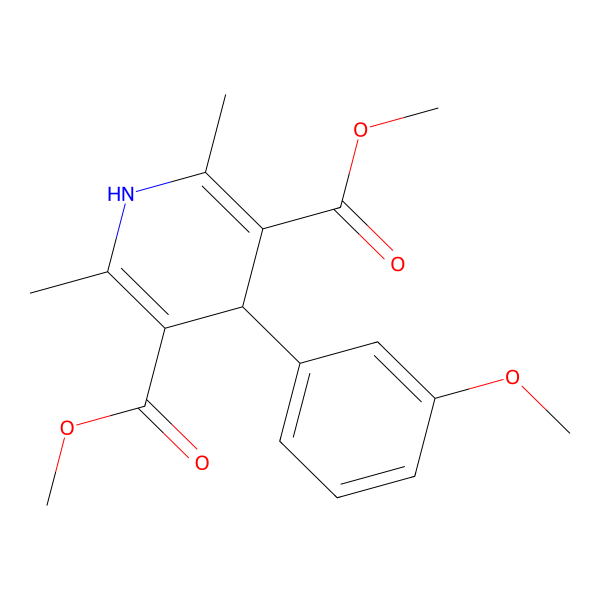 Dimethyl 4-(3-methoxyphenyl)-2,6-dimethyl-1,4-dihydropyridine-3,5-dicarboxylate molecular structure, CAS 43114-34-7