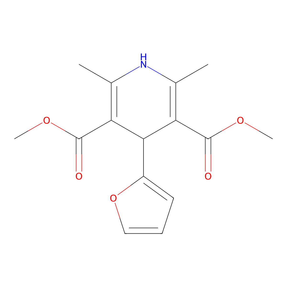 3,5-Dimethyl 4-(2-furanyl)-1,4-dihydro-2,6-dimethyl-3,5-pyridinedicarboxylate molecular structure, CAS 43114-35-8