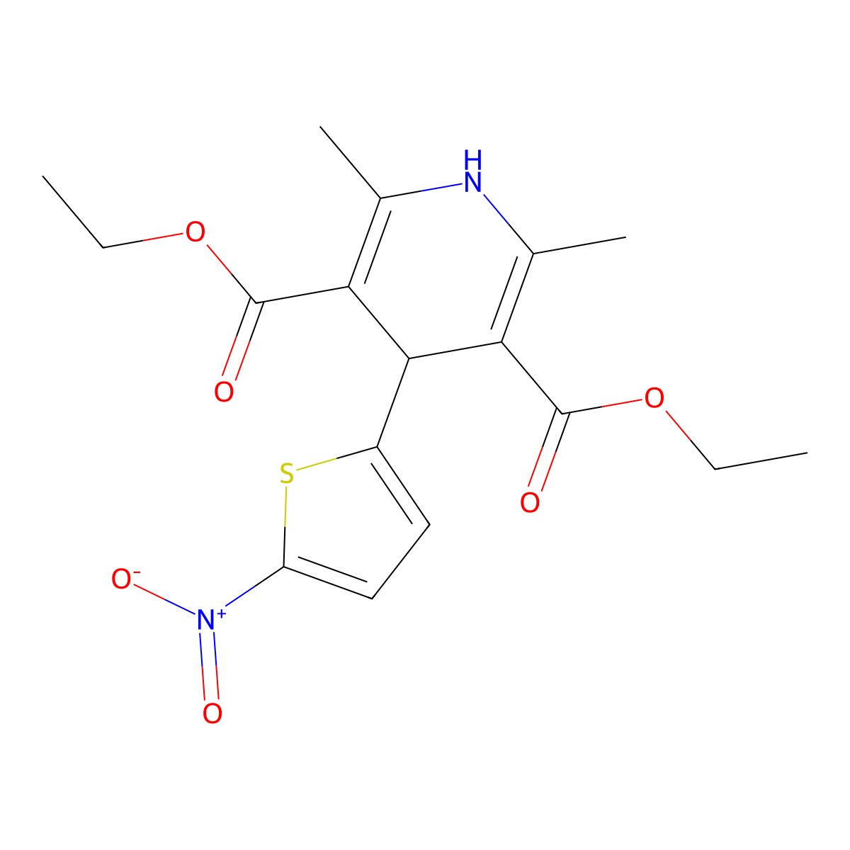 Diethyl 4-(5-(hydroxy(oxido)amino)-2-thienyl)-2,6-dimethyl-1,4-dihydro-3,5-pyridinedicarboxylate molecular structure, CAS 43114-46-1
