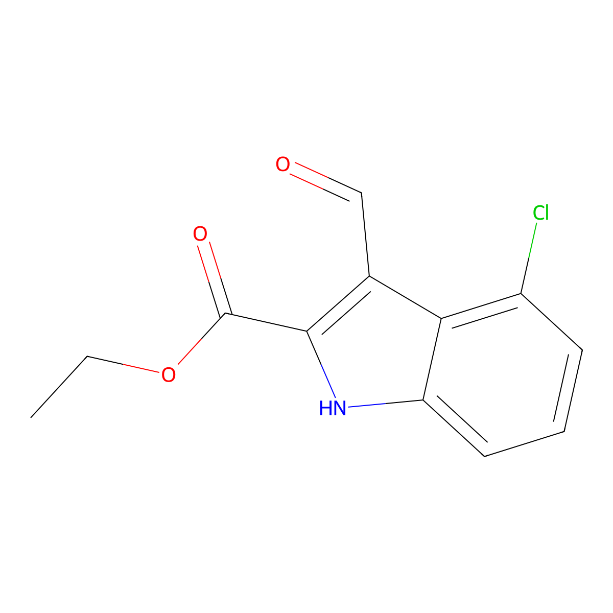 Ethyl 4-chloro-3-formyl-1H-indole-2-carboxylate molecular structure, CAS 43142-77-4