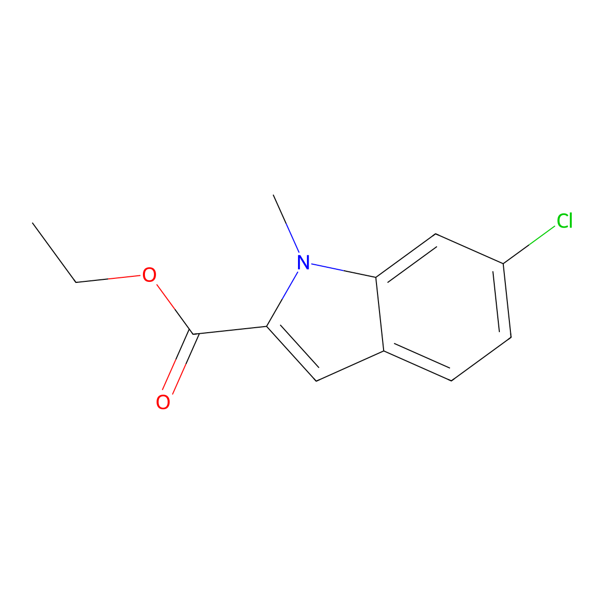 Ethyl 6-chloro-1-methyl-1H-indole-2-carboxylate molecular structure, CAS 43142-81-0