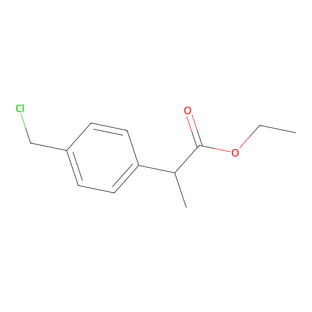 Ethyl 2-[4-(chloromethyl)phenyl]propanoate molecular structure, CAS 43153-03-3