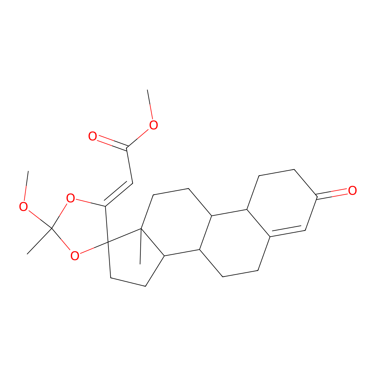 Methyl 2-(2'-methoxy-2',13-dimethyl-3-oxospiro[1,2,6,7,8,9,10,11,12,14,15,16-dodecahydrocyclopenta[a]phenanthrene-17,5'-1,3-dioxolane]-4'-ylidene)acetate molecular structure, CAS 431579-34-9