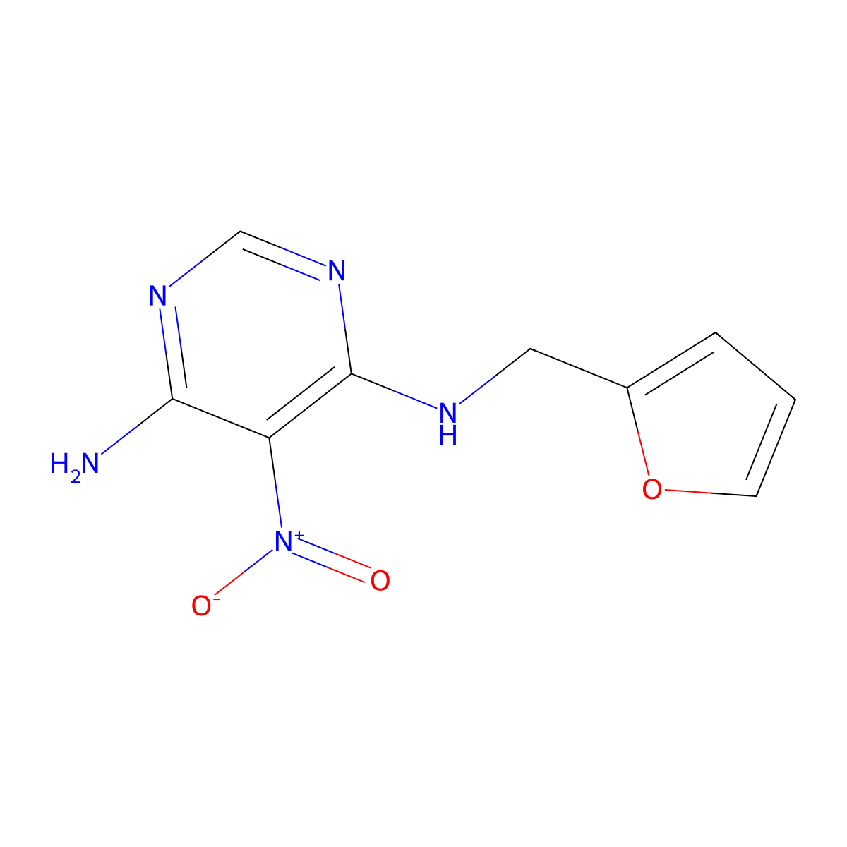 4-N-(furan-2-ylmethyl)-5-nitropyrimidine-4,6-diamine molecular structure, CAS 4316-99-8