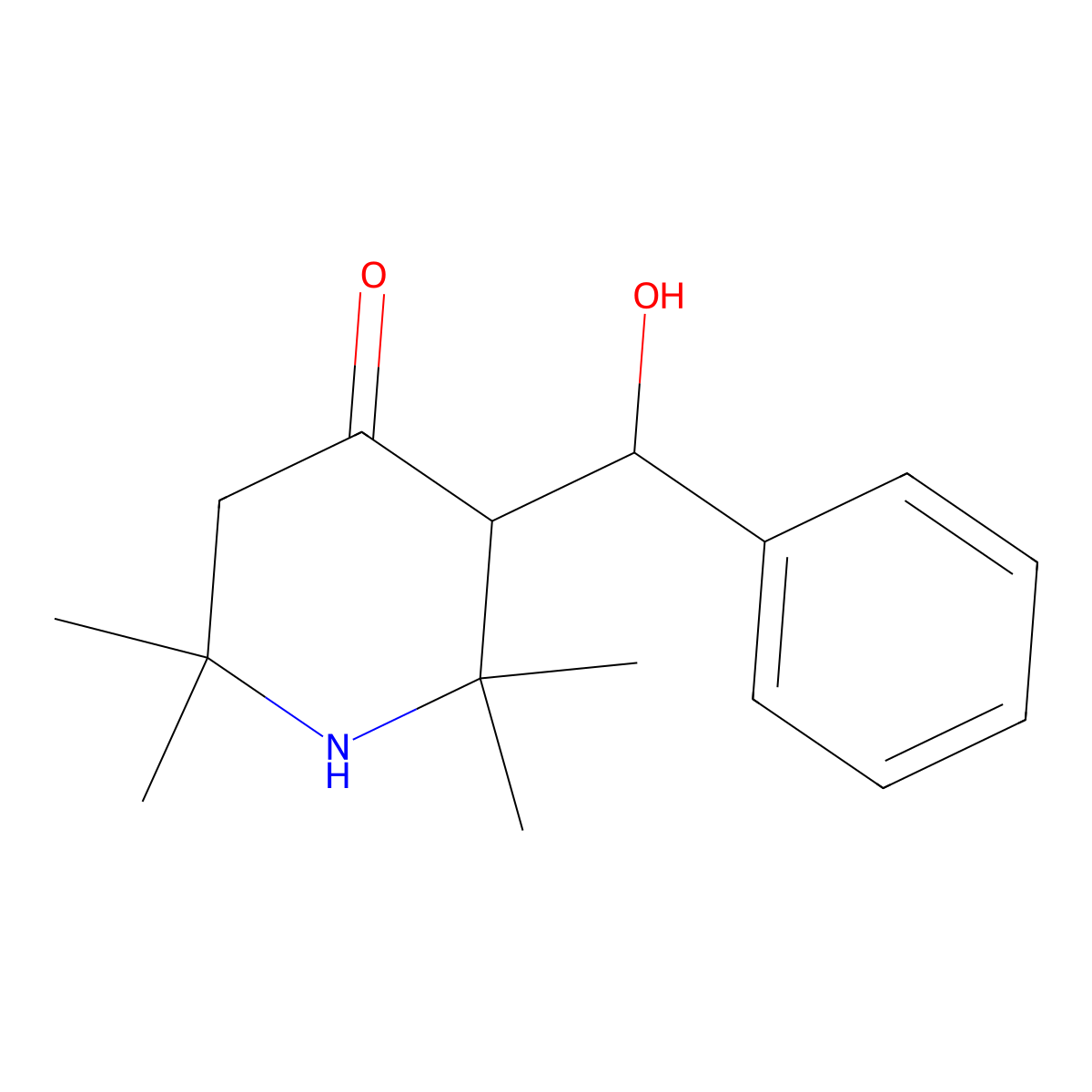 3-[Hydroxy(phenyl)methyl]-2,2,6,6-tetramethylpiperidin-4-one molecular structure, CAS 43162-19-2