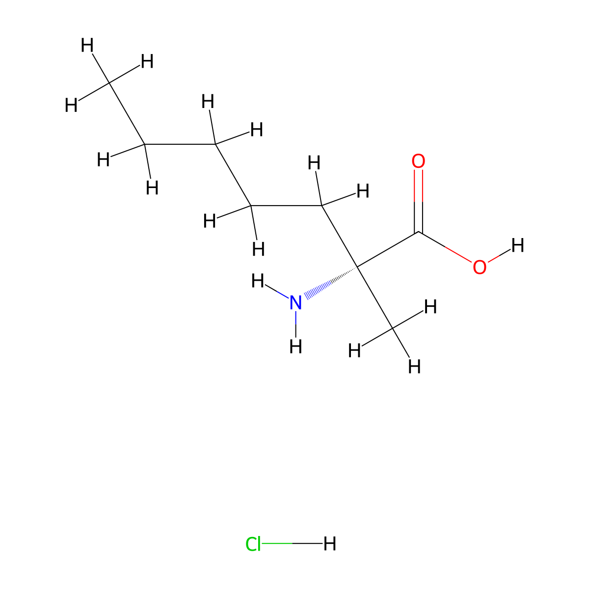 (R)-alpha-pentylalanine.HCl molecular structure, CAS 43177-25-9