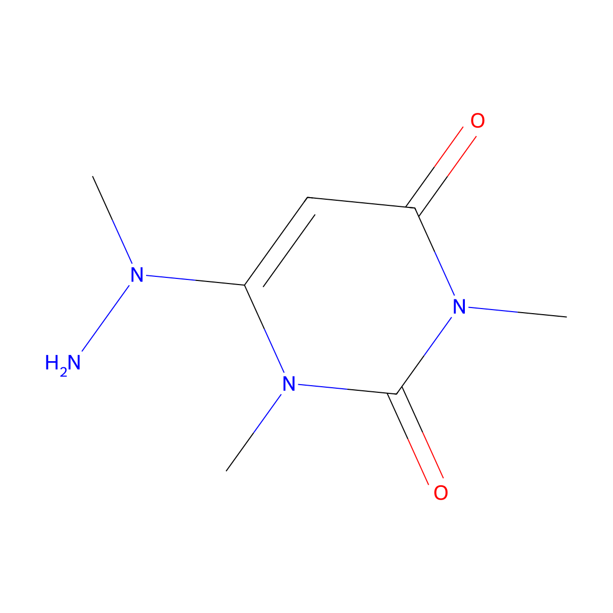 1,3-dimethyl-6-(1-methylhydrazino)-2,4(1H,3H)-pyrimidinedione molecular structure, CAS 4318-53-0