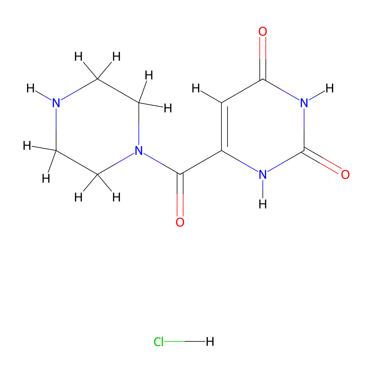 6-(piperazine-1-carbonyl)-1H-pyrimidine-2,4-dione hydrochloride molecular structure, CAS 4318-57-4